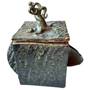 Signed Ceramic Box With Octopus Lid  OOAK Green Shiny Glaze